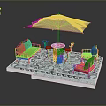 Cat Relaxing On Green Outdoor Sofa Near Umbrella And Round Table With Tiled Floor