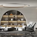 Modern Living Room Sofa Coffee Table Set With Armchair Bookshelf And Decorative Items
