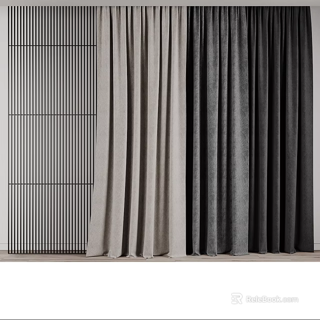 Modern Curtains In Beige Gray And Black With Vertical Slat Partition In Interior 3d model 