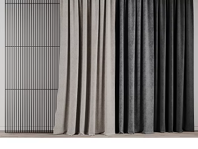 Modern Curtains In Beige Gray And Black With Vertical Slat Partition In Interior 3d model