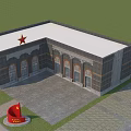 Traditional Homestay Building With Red Star Red Flag And Arched Windows Design