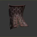Elegant Red Black Damask Pattern Corset With Golden Metal Buckles And Chain Details