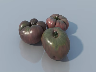 Fresh Ripe Purple Green Tomatoes on Smooth Glossy Surface with Natural Shine 3d model