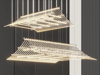 Modern Geometric Layered Chandelier With Illuminated Grid Design For Contemporary Interior 3d model