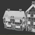 Two Traditional European Timber Framed Buildings With Dark Tiled Roofs Chimneys And Wooden Barrel