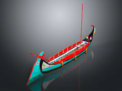 Traditional Turquoise Gondola Boat With Red Accents Yellow Buoys And Classic Design 3d model
