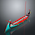 Traditional Turquoise Gondola Boat With Red Accents Yellow Buoys And Classic Design