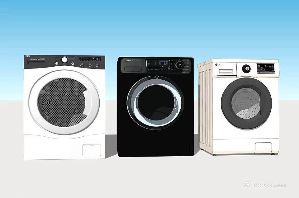 Modern Front Loading Washing Machines In Three Colors White Black Beige 3d model 