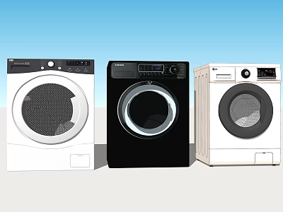 Modern Front Loading Washing Machines In Three Colors White Black Beige 3d model
