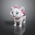 Cute White Cartoon Cat With Pink Bow And Collar Against Gray Background With Reflection