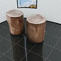 Natural Wood Stump Stools With Rustic Texture For Home Interior Decoration 3d model