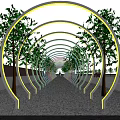 Decorative Activity Passageway With Arched Structures Yellow Lighting And Green Trees 3d model