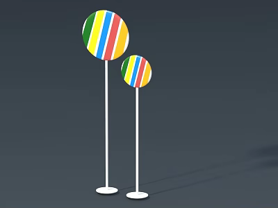 Colorful Striped Round Table and Chair Set with Two Sizes White Stands 3d model