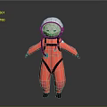 Cartoon Astronaut Figure In Red Spacesuit With White Helmet And Gray Background