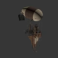 Steampunk Themed Hot Air Balloon With Ship Like Structure And Flag 3d model
