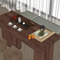 Modern Tea Table and Chairs with Tea Set Tray Leaves Oranges and Natural Light