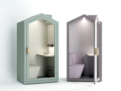 House Shaped Light Green And Gray Compact Bathroom Pods With Toilet Sink And Purple Seat 3d model