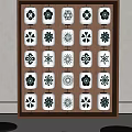 Decorative Lanterns With White Base And Black Floral Patterns Arranged In Grid 3d model