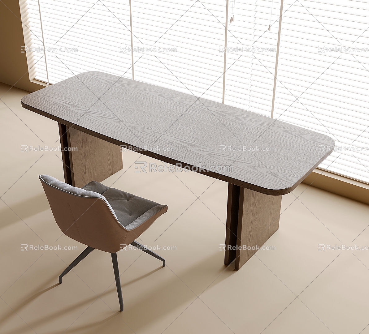 Modern Desk Chair Single Chair Desk Venetian Blinds 3d model