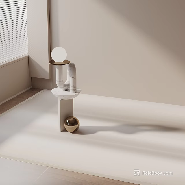 Modern Side Table With Marble Top And Round Metal Decor Accent Piece 3d model