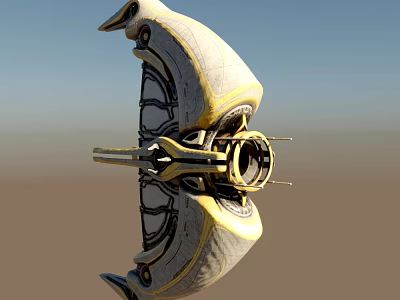 Futuristic Aircraft With Gold And Gray Structure Against Blue Desert Sky 3d model