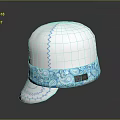 White Fabric Hat With Blue Zigzag Stitch And Decorative Pattern Band 3d model