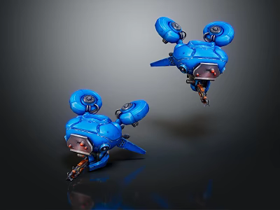 Smart Blue Machines Featuring Round Components And Mechanical Arms In Flight 3d model