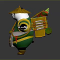 Cartoon Panda Wearing Green Outfit With Straw Hat Golden Decorations And Yellow Boots