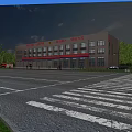 Urban Fire Station Multi Story Building With Red Doors Light Colored Exterior And Windows