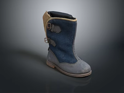 Practical Blue Gray Everyday Boot With Two Metal Buckles And Light Brown Sole 3d model