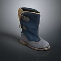 Practical Blue Gray Everyday Boot With Two Metal Buckles And Light Brown Sole 3d model