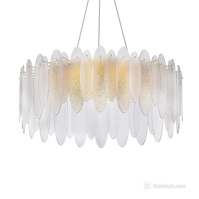 Elegant Modern Chandelier With Transparent Leaf Shaped Design Gradient Effect And Yellow Light 3d model 