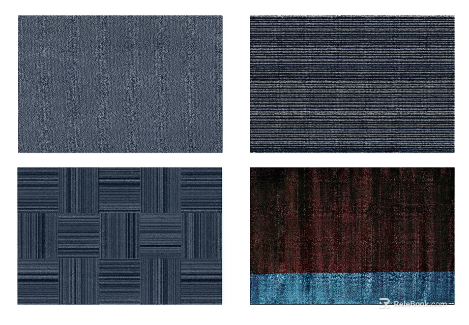 Square Carpets With Dark Blue Brown Striped Checkered Textured Patterns 3d model