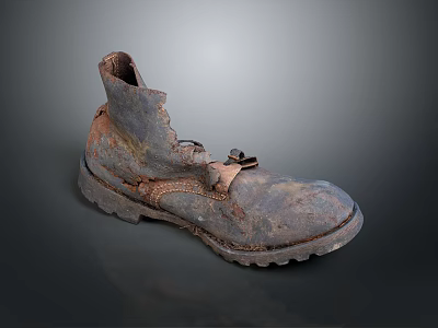 Worn-out Leather Boots With Frayed Laces As Vintage Daily Use Footwear Item 3d model