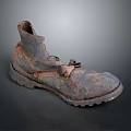 Worn-out Leather Boots With Frayed Laces As Vintage Daily Use Footwear Item