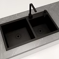 Black Double Bowl Kitchen Sink with Modern Faucet on Grey Marble Countertop