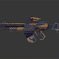Futuristic Sci Fi Weapon With Gold Blue Accents And Scope Details 3d model