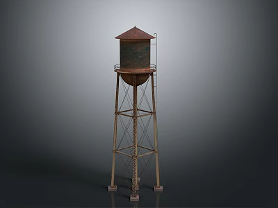 Tall Industrial Water Tower With Metal Frame Conical Roof And Support Structure 3d model