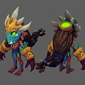 3D Fantasy Monster Character Design With Golden Armor Spikes And Glowing Green Eyes