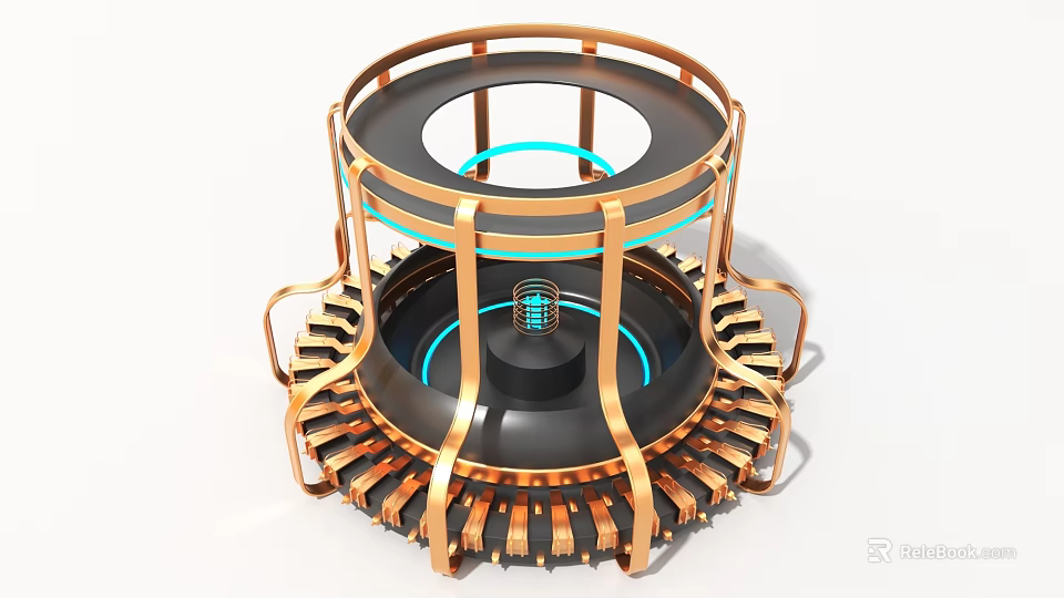 Industrial Equipment With Circular Metallic Frame Black Body Blue Halo And Gear Structure 3d model 