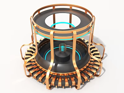 Industrial Equipment With Circular Metallic Frame Black Body Blue Halo And Gear Structure 3d model