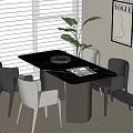 Modern Minimalist Dining Table Set With Tray Glasses Magazine Window Blinds And Plant