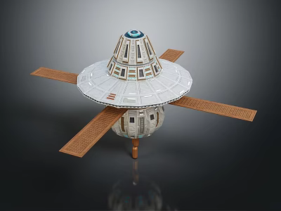 Satellite Model With Conical Top Circular Base And Wooden Extending Arms 3d model