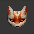 Colorful Silver Red Orange Fox Mask With Yellow Eyes And Artistic Design