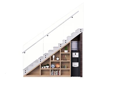 Modern Stair Decorative Cabinet Book Crafts Clock Ornaments Stair Railing 3d model