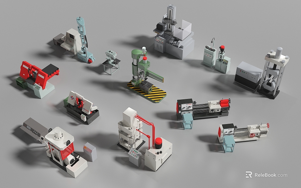 Various Types of Industrial Equipment Featuring Mechanical Tools and Machinery Collection 3d model 