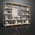 Minimalist Wooden Bookshelf With Multi Tiered Shelves Books Vases And Decorative Items