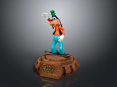 Goofy Character Decorative Household Item With Wooden Base And Walt Disney Logo 3d model