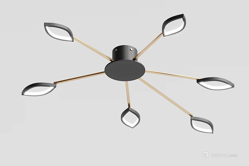 Contemporary Minimalist Chandelier With Golden Arms And Black Petal Shaped Shades 3d model 
