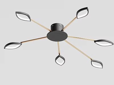 Contemporary Minimalist Chandelier With Golden Arms And Black Petal Shaped Shades 3d model
